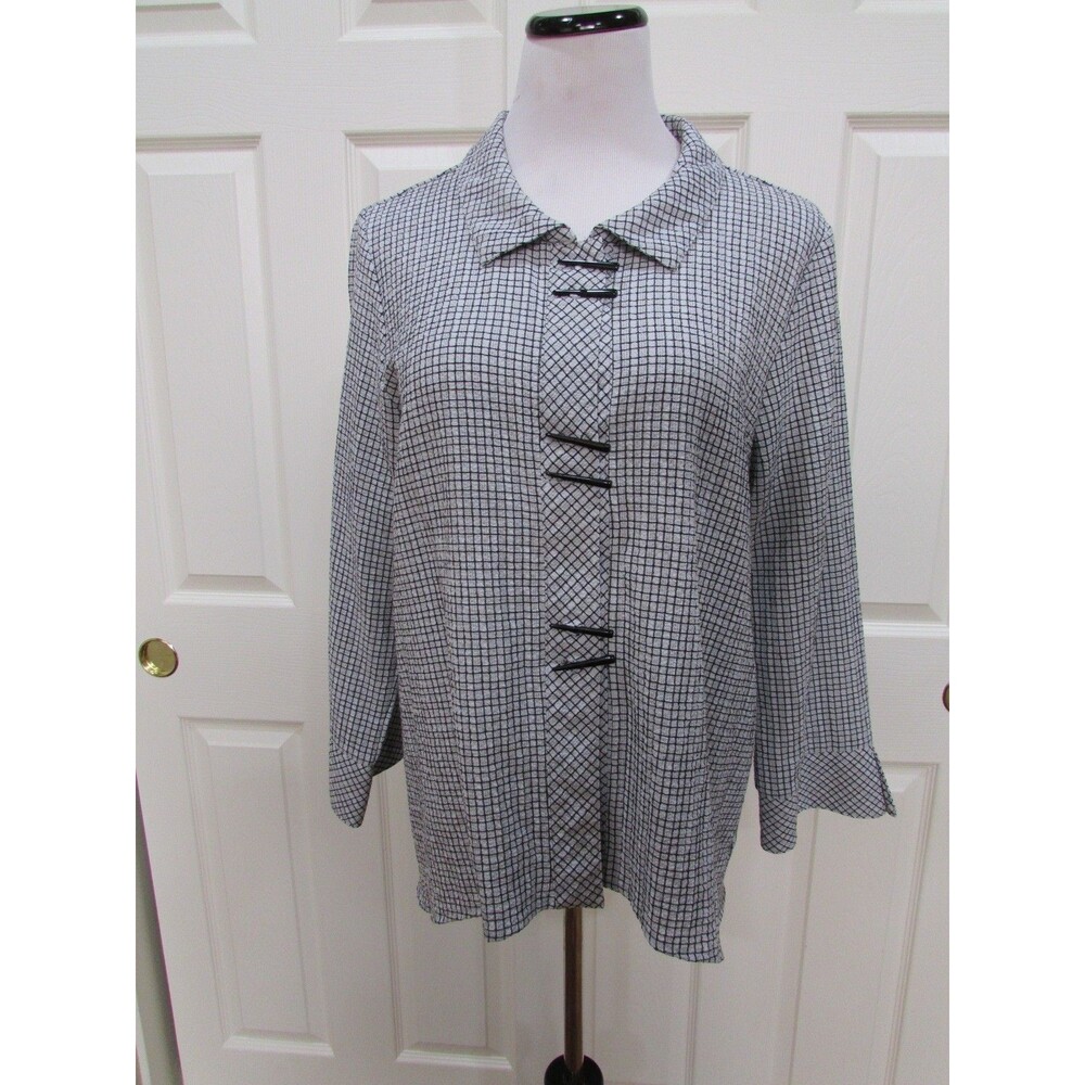 HABITAT CLOTHES TO LIVE IN LIGHTWEIGHT BLEND WHITE/BLACK  CHECKED CHOPSTIK Top M